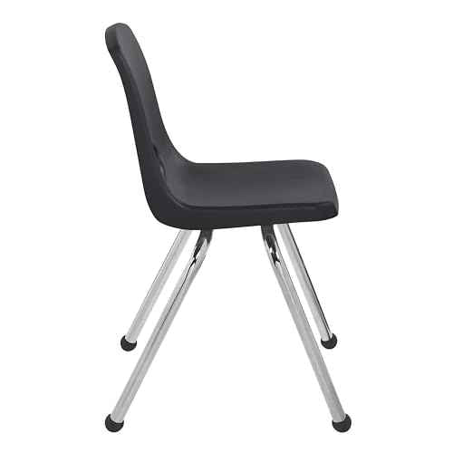 FDP 16" School Stack Chair, Stacking Student Seat with Chromed Steel Legs and Ball Glides; For In-Home Learning or Classroom - Black (6-Pack), 10367-BK