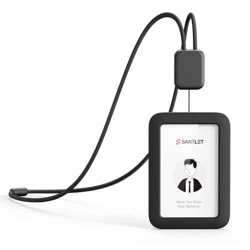 Lanyards for ID Badges Holder, SANTLET Silicone ID Badge Holder Name Card Case Protector with Retractable Cord, Safety Breakaway Buckle, 2 Card Slots for Office Staff Teachers Employees Cruising Black