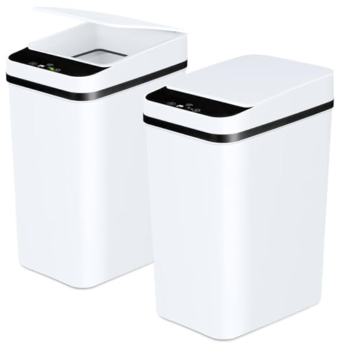 Anborry 2 Pack Touchless Bathroom Trash Cans 2.2 Gallon Slim Garbage Bin, White