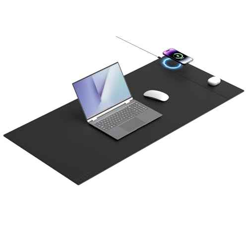 Magnetic Mouse Pad with Wireless Charging, 35.4'' x 16.9'' Extra Large Desk Pad, Waterproof and Scratch-Resistant Mousepad, Charcoal Black Computer Mouse Mat for MacBook, PC, Laptop