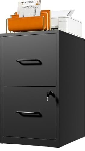 Yukimo 2-Drawer File Cabinet with Lock — Metal Vertical Filing Cabinet for Home Office, Hanging Legal/Letter/A4, Assembly Black