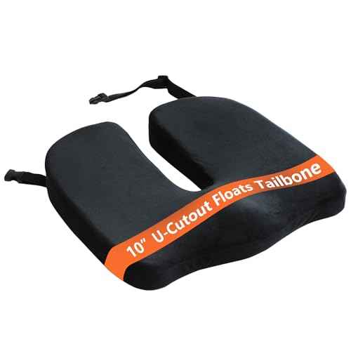 Large Pressure Relief Office Car Seat Cushion,10-Inch Extended U-Cutout,Sciatica & Back Coccyx Tailbone Pain Relief Chair Pad,Memory Foam Butt Pillow for Computer Desk,Wheelchair, Car