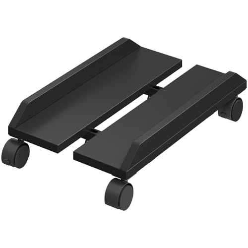 HOOBRO Adjustable PC Stand, Mobile Computer Tower Stand with Locking Caster Wheels, Rolling Under Desk CPU Holder Fits Most PC, for Home, Office, Students, Gamers, Black BB44CJ01