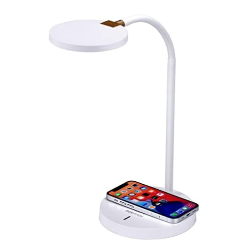 Bostitch Office LED Desk Lamp, Qi Wireless Charging, Dimmable, 3 Brightness Levels, Flexible, Quick Charging, Touch Power Control, White (LED2107-WHT)