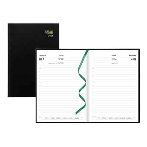 Letts of London¢ç 2026 Standard Daily Planner, 12 Months, January to December, Day-Per-Page, A5 Size, 8.25" x 5.875", Perfect Binding, Leather-Look Cover, English, Black (C10XBK-26)