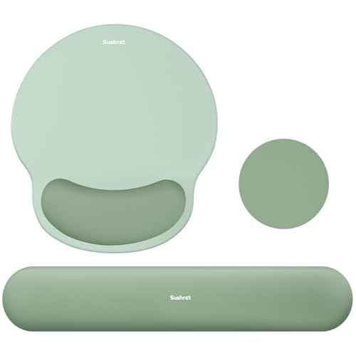 Mouse Pad and Keyboard Wrist Rest, 3-in-1 Gel Memory Foam Ergonomic Mouse Pad with Wrist Rest Set, Gaming Mousepad Arm Cushion Support for Computer Office Desk Accessories Cute Setup,Green