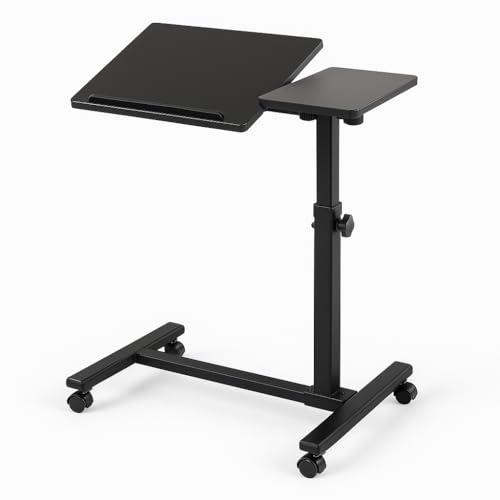 Adjustable Sit & Stand Desk ? Rolling Laptop Desk with Lockable Wheels, Portable Standing Computer Table for Home Office, Small Space Workstation with MDF Top & Steel Frame, Modern Black