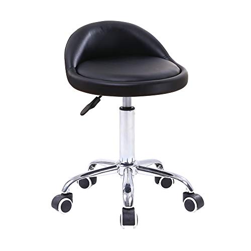 KKTONER Black PU Leather Adjustable Swivel Rolling Stool with Back Rest