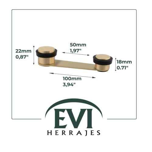 EVI Door Stoppers | Brass Door Holder for Bottom of Door - Adhesive and Screw Fastening - Protector Rubber - 1.97 Inch Wide Doors