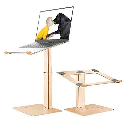 Laptop Stand for Desk, Ergonomic Aluminum Laptop Stand Adjustable Height from 7-15", Sitting and Standing Laptop Riser for 10-17" Notebook (Gold)