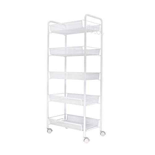 JANE EYRE 5-Tier Rolling Utility Storage Rack Cart on Wheels, Trolley Craft cart, Multi-Purpose Organizer Shelf, White