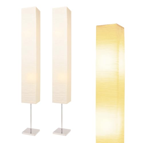 HonoDing CX00015 59'' Tall Paper Floor Lamp, Japanese Style with White Paper Shade and Chrome Base, On/Off Foot Switch - Ideal for Living Room and Bedroom Decor (2-PK)