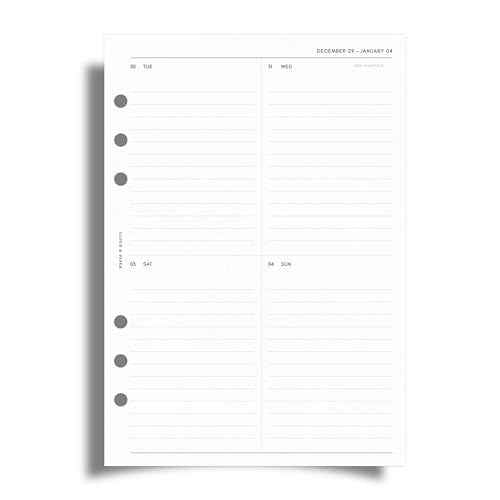 Cloth & Paper 2026 Dated Weekly Planner Inserts - Monday Start | A5 Size 5.8 x 8.3 Inches | Vertical Weekly Layout, 215 | Minimal Agenda Refill | 6 Ring A5 Binder Planner Inserts