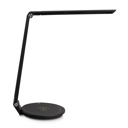 Modern LED Desk Lamp, Dimmable LED Task Light with Touch Control, Adjustable Arm, Bright Desk Light with Wireless Charger & USB Charging Port for Home, Office, Dorm, Black