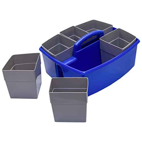 Storex Large Classroom Caddy with Cups, 13 x 11 x 6.575 Inches, Blue, Case of 2 (00985U02C)