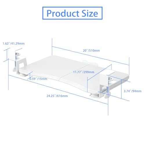 suptek Small Keyboard Tray Under Desk Pull Out with C Clamp Mount, Computer Keyboard & Mouse Tray, 20 (24.2 Including Clamps) x 11.8 inch Slide-Out Platform Computer Drawer for Typing, White, DSF1SW