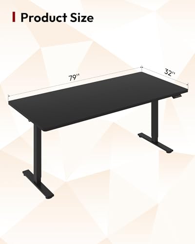 SANODESK 79x32 Inch Black Frame & Black Top Electric Standing Desk with Memory Control