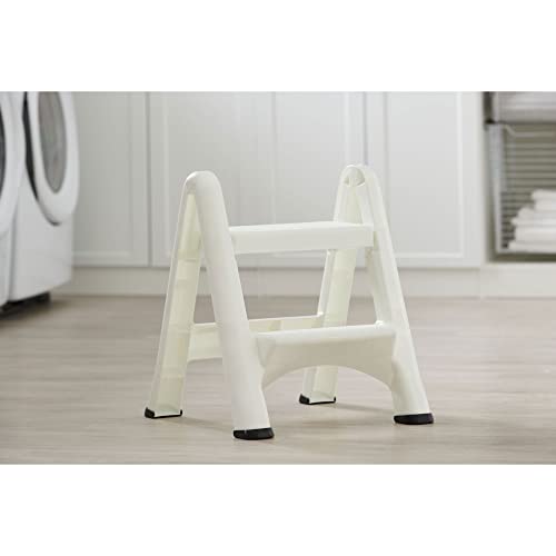 Rubbermaid EZ Step 2-Step Folding Stool White | Durable Stool