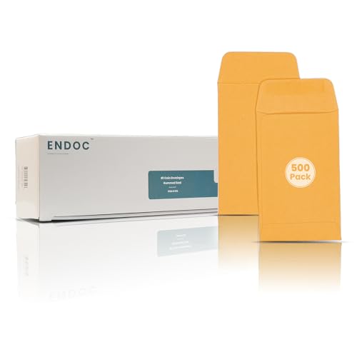 EnDoc Brown Kraft Coin Envelopes 500 Count 2.25x3.5 Small Gummed Seal