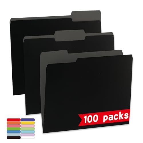 100 Packs Black File Folder,File Folders Letter Size,1/3-Cut Tabs,8.5x11 File Folders for Office,School and Home,Organizer File Folder