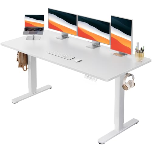 HUANUO White 60" Adjustable Electric Standing Desk with 4 Memory Settings