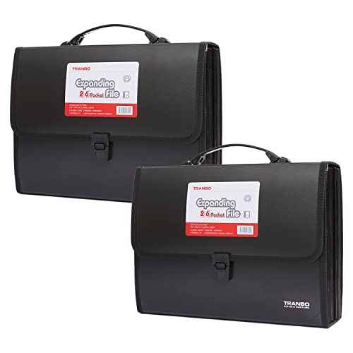 2 Pack 25 Pockets Letter Size/A4 Accordion File Organizer with Handle, TRANBO Expanding File Folder, Expandable Document Paper Organizer for Travel School Office