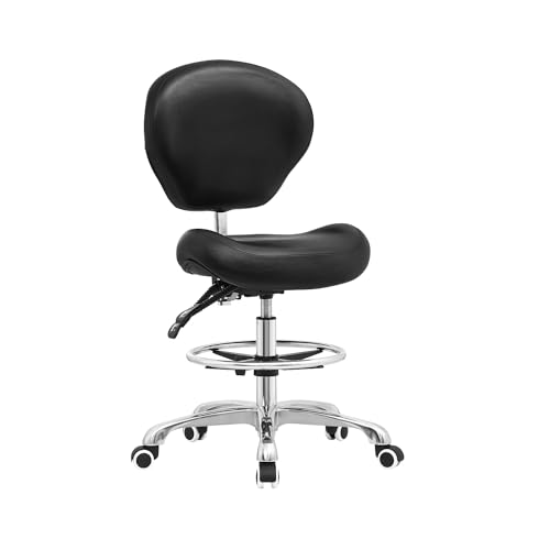 Kaleurrier Adjustable Drafting Stool with Back Support & Foot Rest - Black