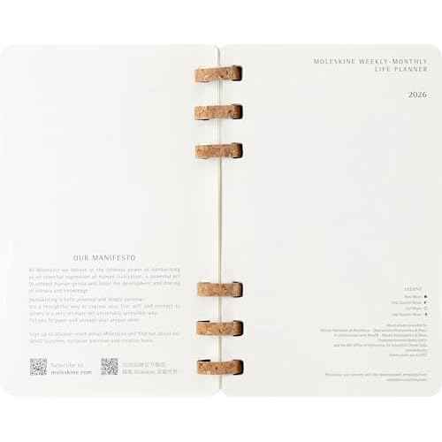 Moleskine Spiral 12 Month 2026 Solar Year Planner, Soft Cover, Large (5" x 8.25"), Black, 200 pages