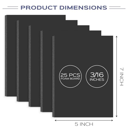 Golden State Art Foam Boards 5x7 Black 25 Pack 3/16 Inch Thick for Crafts & Projects