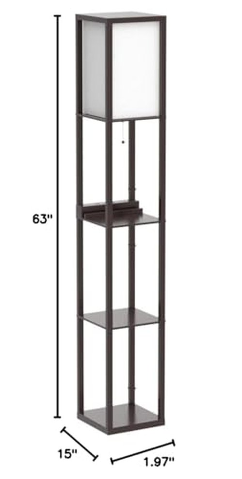 Brightech Maxwell – Modern Shelf Floor Lamp with USB Ports, Wireless Charging & Outlet – Versatile Corner Display and Lamp with Shelves, Storage Solution for Living Room, Office, Bedroom