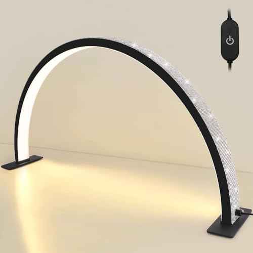 Kalolary Half-Moon Lamp for Nail Desk, 28inch Adjustable Brightness Lash Light for Lash Extensions, Facial Spa, Manicure, Tattoo(Black)