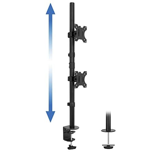 Mount-It! Vertical Monitor Mount, Dual Stacked Monitor Mount for Two Screens Each 13 to 32 Inches, Height Adjustable with Tilt Swivel Rotate, C-Clamp and Grommet Base Supports 17.6 lbs per Monitor