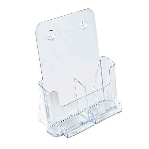 Azar Displays 252387-2PK Brochure Holder 8.5"x11" with 2 Business Card Pockets, Acrylic Desk Organizer, Three Tier Document, Magazine & Sign Holder, Wall Mount Literature Display Stand (2-Pack)
