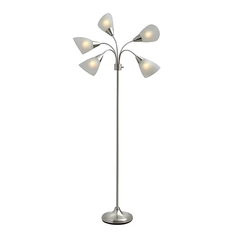 Adesso Floor Lamp with 5 Movable Shades & Adjustable Brightness ? Perfect Lighting for Bedroom Decor, Beauty & Art Studio, Silver