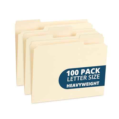 100 Blue Summit Supplies Heavy Duty File Folders Letter Size with 1/3 Cut Reinforced Tabs, Thick 14pt Manila Paper, Heavy Duty Manila Folders for Office, Home, or Classroom