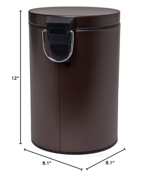 Rocky Mountain Goods Small Trash Can with Step Lid - 1.85 Gallon - Trash can for bathroom, bedroom, office - Heavy duty metal - Foot pedal opening - Removable inside pail with handle (Venetian Bronze)