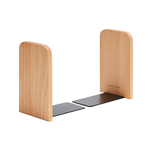 Pandapark Beech Wood Heavy Duty Bookends Non-Skid for Shelves - 1 Pair