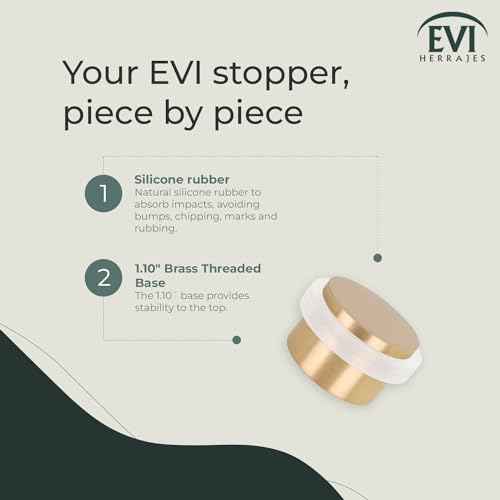 EVI | Floor Mounted Doorstop | Adhesive or Screwing Threaded Base | 0.8'' X 1.1'' | Natural Silicone | Brass Finished | Easy Installation | Mod. I-103/28 (Brass Mate - White Rubber)