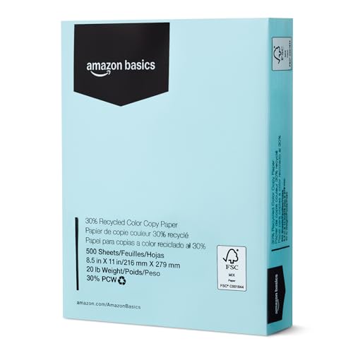 Amazon Basics Pastel Blue Recycled Copy Paper 8.5x11 20lb 500 Sheets