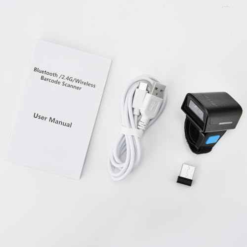 1D 2D Bluetooth Portable Ring Barcode Scanner, Wearable Mini Barcode Reader with Wireless 2.4Ghz &Bluetooth &USB Wired 3 in 1, Connectable Windows/Mac OS/Android