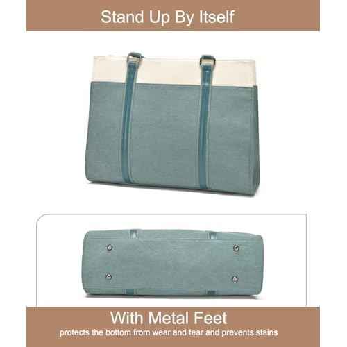Barsine Women Laptop Tote Bag for Work Lightweight 15.6 Inch Canvas Two-Tone Satchel Handbag Purse