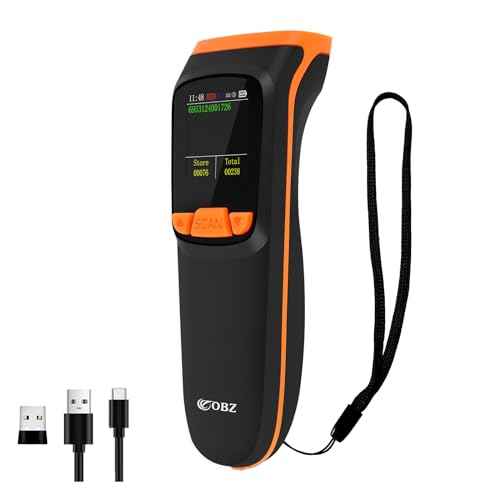 OBZ Mini 2D Bluetooth Barcode Scanner with LCD Screen Display, 3-in-1 Bluetooth & USB Wired & 2.4G Wireless Bar Code Scanner Portable QR Code Scanner for Tablet iPhone MacOS Android iOS Windows PC POS
