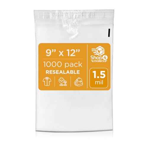 Shop4Mailers 9 x 12 Clear Plastic Poly Bags 1.5 Mil Self Seal Packaging for Apparel, Jewelry, Documents, Prints, Gifts, Storage ? Resealable (1000 Pack)