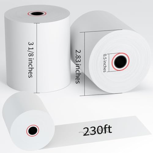 30 Rolls Thermal Receipt Paper Rolls, 3-1/8 x 230ft Thermal Paper, POS Cash Register Paper Rolls for Clover Flex, Square Terminal, 58mm POS System