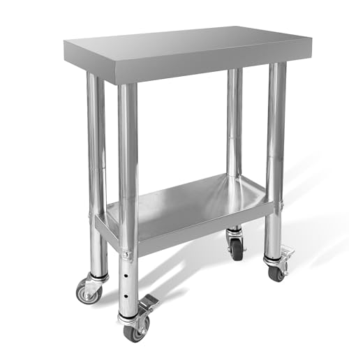 Stainless Steel 24x12x33in Prep Table with 320 lb Top Load, 4 Caster Wheels