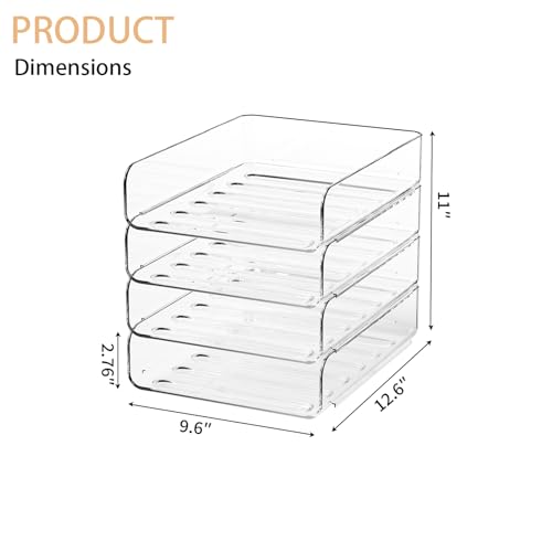 4-Tier Acrylic Paper Tray Organizer | Clear Stackable Desk Organizer for Documents, Letters, A4 Paper | Modern Office/Classroom/Home Organization