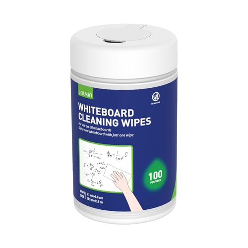 loukin 100 Pack Whiteboard Cleaning Wipes, Dry Erase Surface Cleaner, Non-Toxic & Moist to Use
