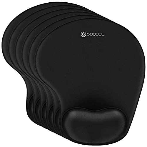 Soqool Mouse Pad, 6 Pack Ergonomic Mouse Pads with Comfortable and Cooling Gel Wrist Rest Support and Lycra Cloth, Non-Slip PU Base for Easy Typing Pain Relief, Durable and Washable for Easy Cleaning