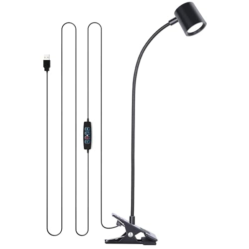 Dott Arts Matte Black Clip-On Desk Lamp with 3 Color Modes & Adjustable Gooseneck