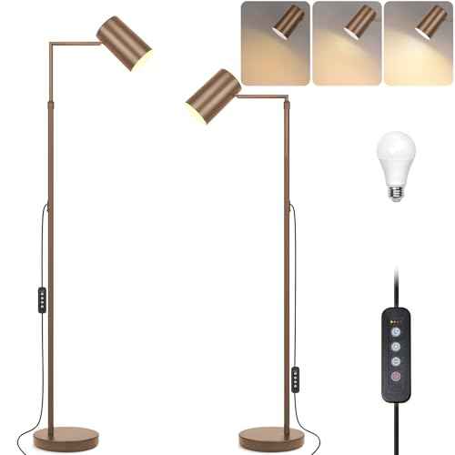 Arc Floor Lamp for Living Room with Timer, Stepless Dimmable,Height Adjustable Modern Reading Standing Lamps for Living Room,Reading Room,Office,LED Bulb Included (Brown-DM)